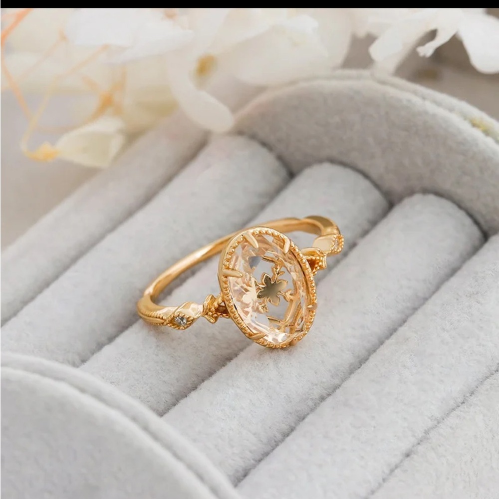 Snowflake White Crystal Ring – Gold-Plated Sterling Silver with Natural Genstone - Picture 5 of 5